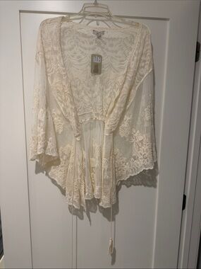 NWT Yaira Women’s Lace Sheer Kimono Wrap - Ivory Size Small/Meduim
